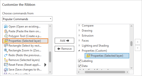 Properties command added to the new group