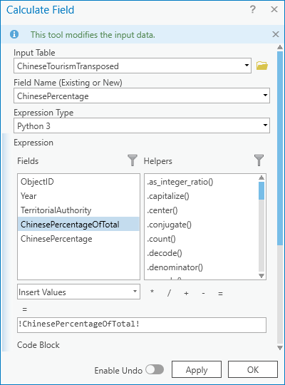 Calculate Field settings