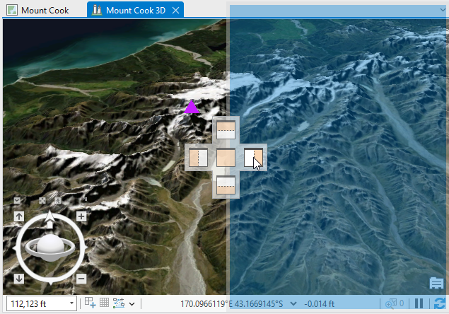 Mount Cook 3D scene hovering over docking target