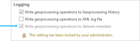 Logging section of the Options dialog box for geoprocessing