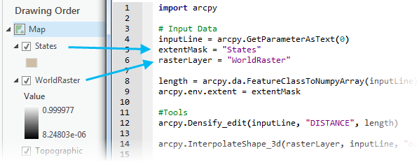 Layers used in Python script tool