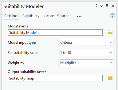 Settings tab in the Suitability Modeler