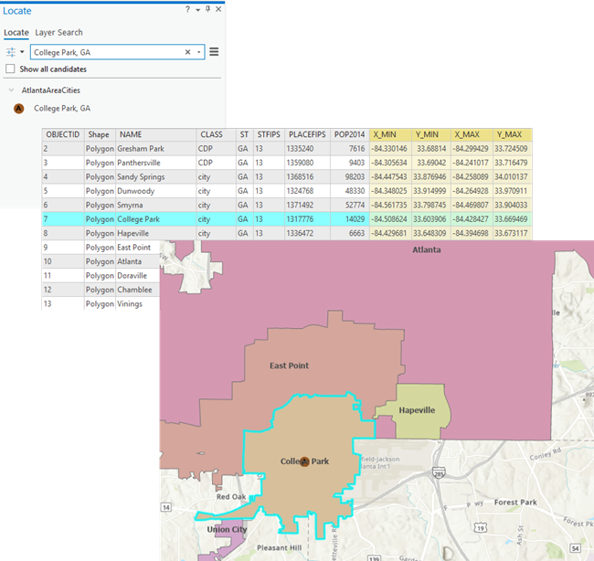 Zoom results using the feature extent fields