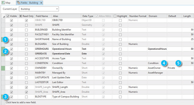 Example edits in Fields view