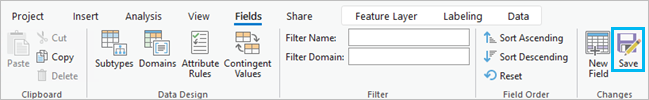 Save button on the Fields tab