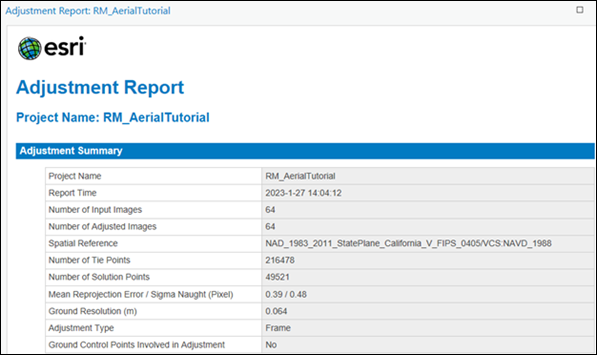 Adjustment report