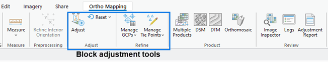 Ortho mapping block adjustment tools