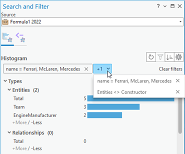 All filters that have been applied are listed at the top of the Histogram tab.