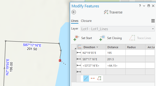 Parcel traverse with a natural boundary