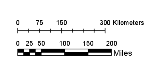 Scale bars showing map scale in kilometers and miles