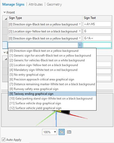 A list of Sign Type options on the Manage Signs tab