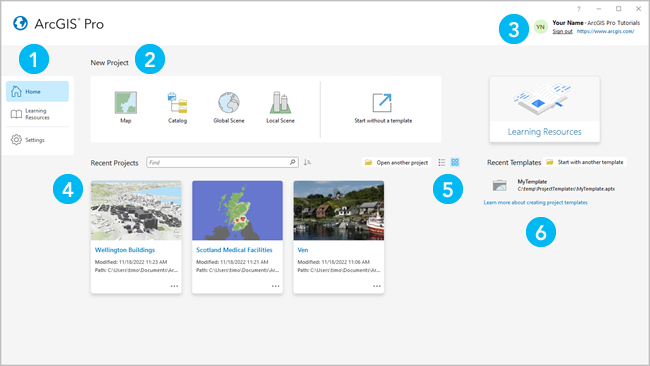 ArcGIS Pro start page