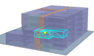 Result of selecting the rooms that are within a 3D distance of the yellow dot