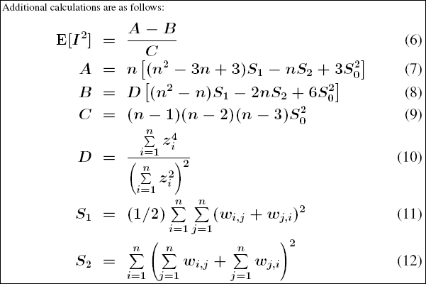 Additional mathematics for the Global Moran's I statistic