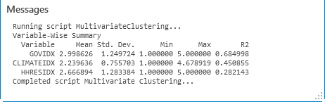 Multivariate Clustering messages window