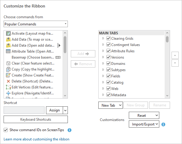 Customize the Ribbon dialog box