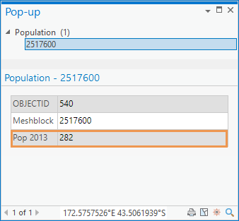 Pop-up window for Population feature