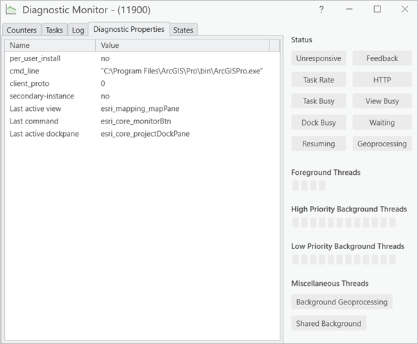 Diagnostic Properties tab in Diagnostic Monitor