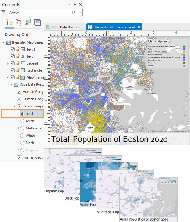 Contents pane and maps in a thematic map series