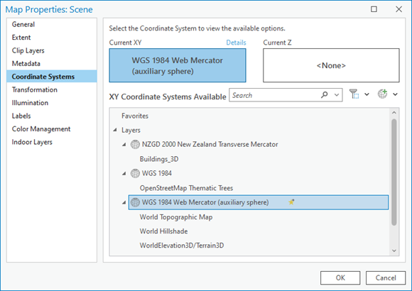 Map Properties dialog box with Coordinate Systems tab settings