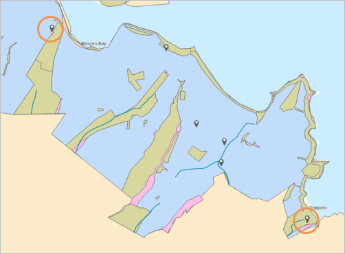 Map showing the two appended point features