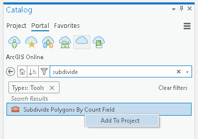 Hosted geoprocessing sample item with Add To Project command