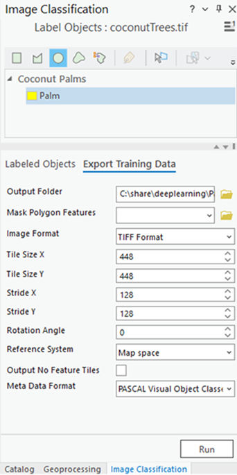 Export Training Data tab