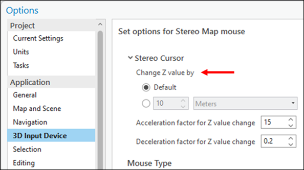 Stereo cursor Z setting