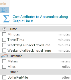 Accumulate Cost Attributes drop-down menu