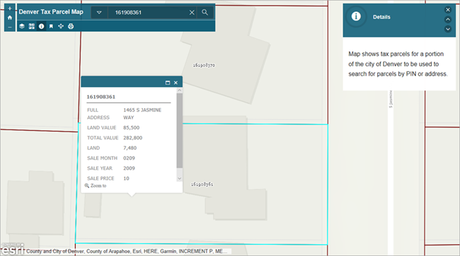 Custom locator results in a tax parcel web application