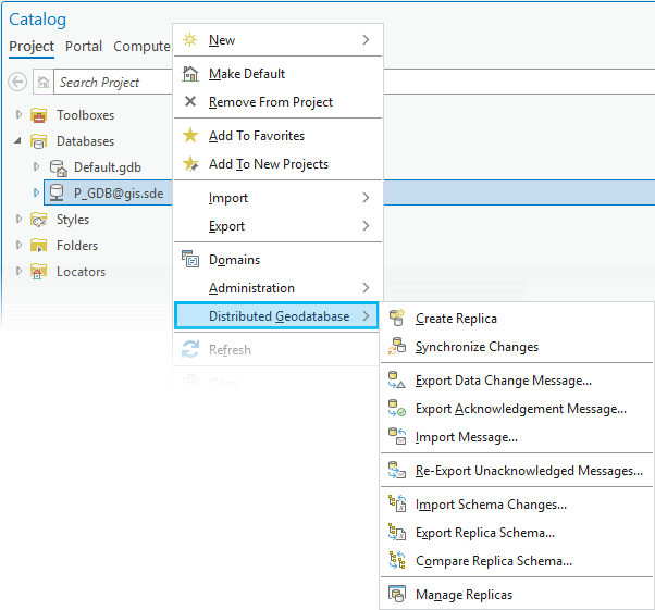 Distributed Geodatabase context menu