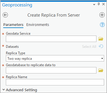 Create Replica From Server geoprocessing tool dialog box