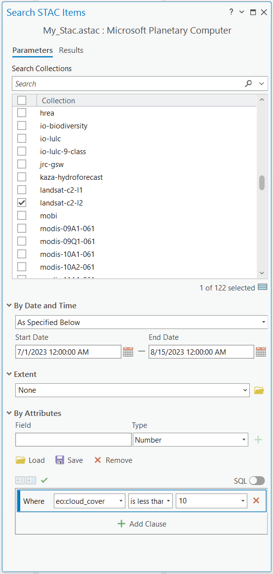 Parameters tab