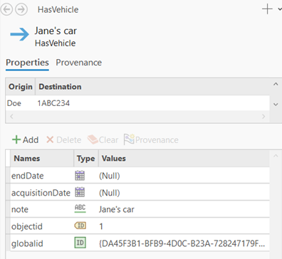 View a relationship's properties in the details panel in the investigation.