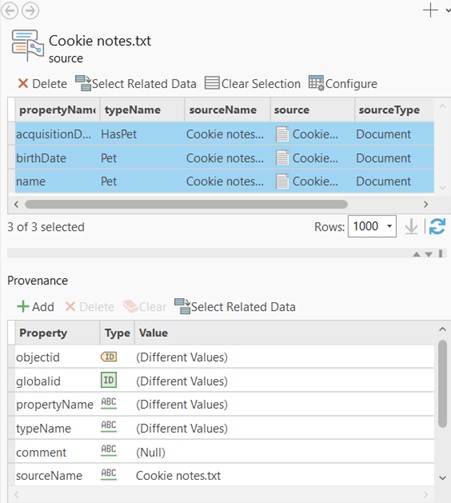 Select all the provenance records at the top of the details panel.