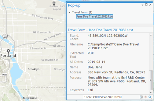 Extracted locations in Portland