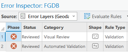 Phase and Status columns in the Error Inspector pane