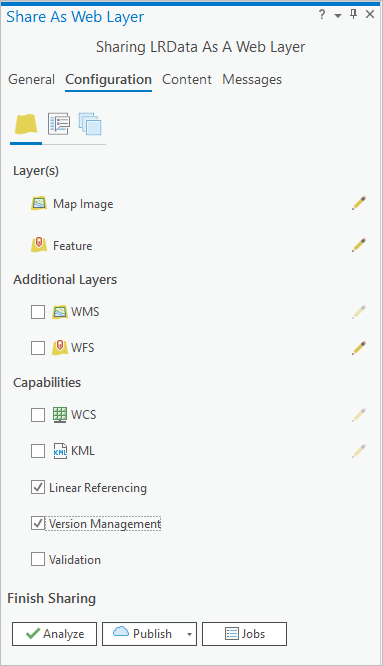 Configuration tab with Linear Referencing and Version Management checked