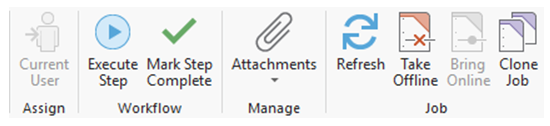 Job tab with the Execute Step and Mark Step Complete workflow execution buttons