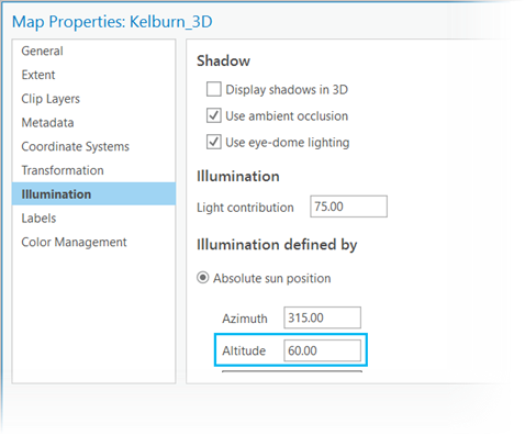 Illumination tab on the Map Properties dialog box