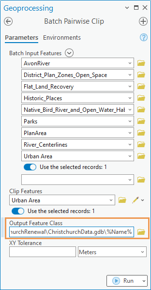 Batch Pairwise Clip tool parameters