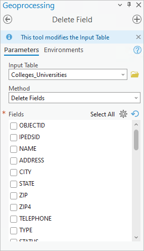 Drop Field parameter of Delete Field tool