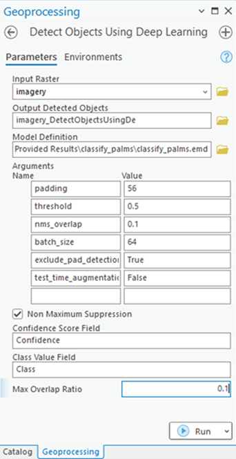 Detect Objects Using Deep Learning tool parameters