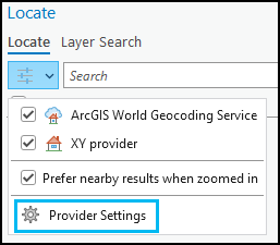 Provider Settings option