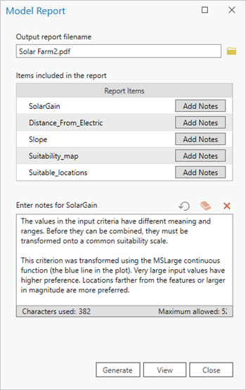 Model Report dialog box