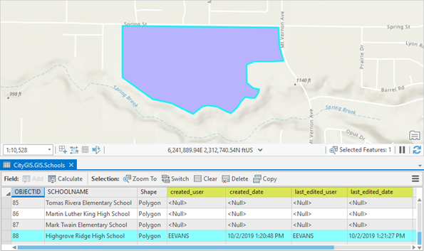 Information recorded in the editor tracking fields when a feature is added