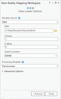 Data Loader Options pane for satellite workspace