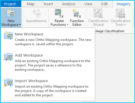 New Workspace button on the Imagery tab