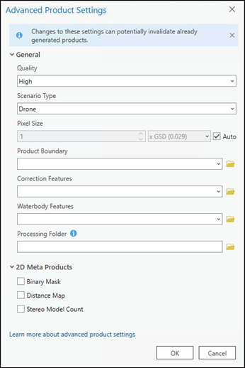 Advanced Product Settings dialog box