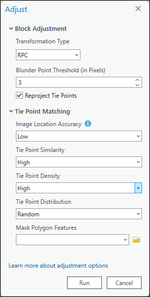 Adjustment settings for satellite imagery